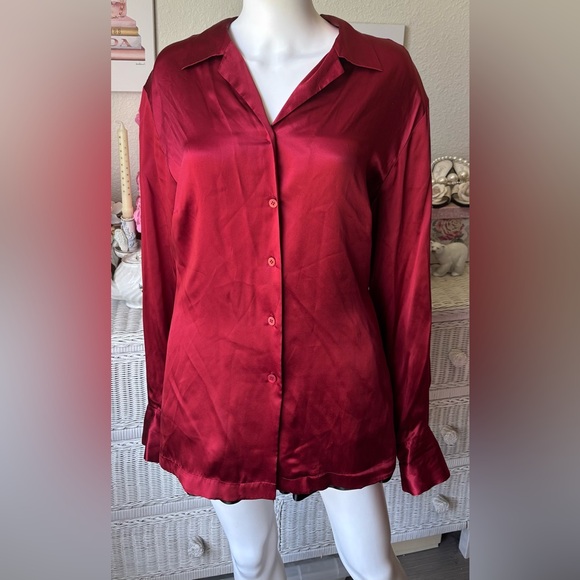 Elizabeth by Liz Claiborne 100% silk button down blouse in red color Size 22 NWT - Picture 1 of 9
